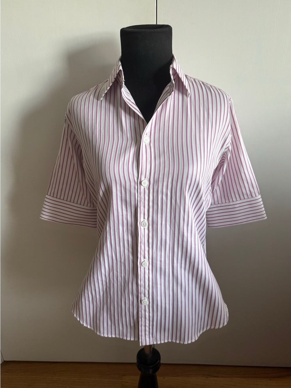 Jantzen Tailor Custom Made in Hong Kong Pink and White Striped Button-Down